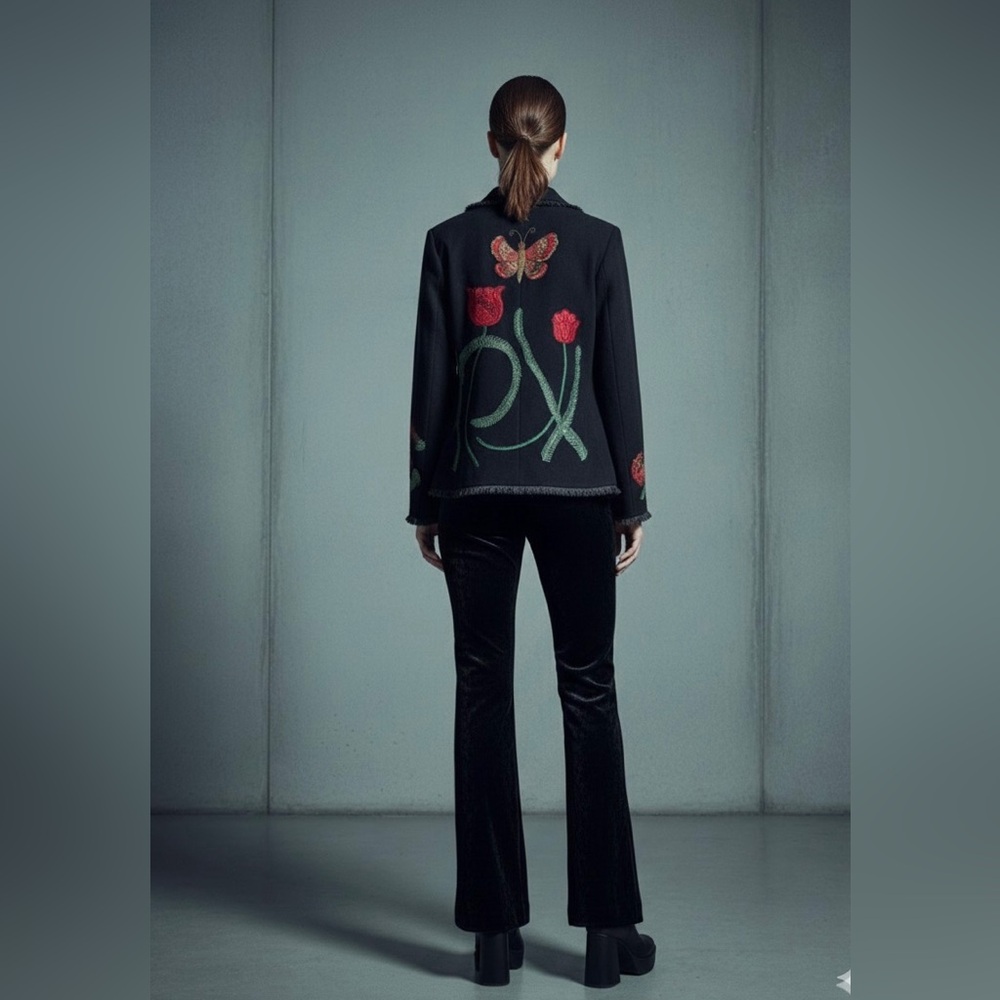 Ilyse Hart LTD Black Jacket with Floral Embroidery